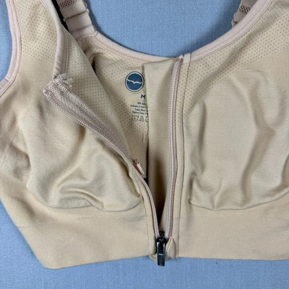 Prairie Wear Hugger Prima Bra Women Size M Beige Front Zip Post Surgical
